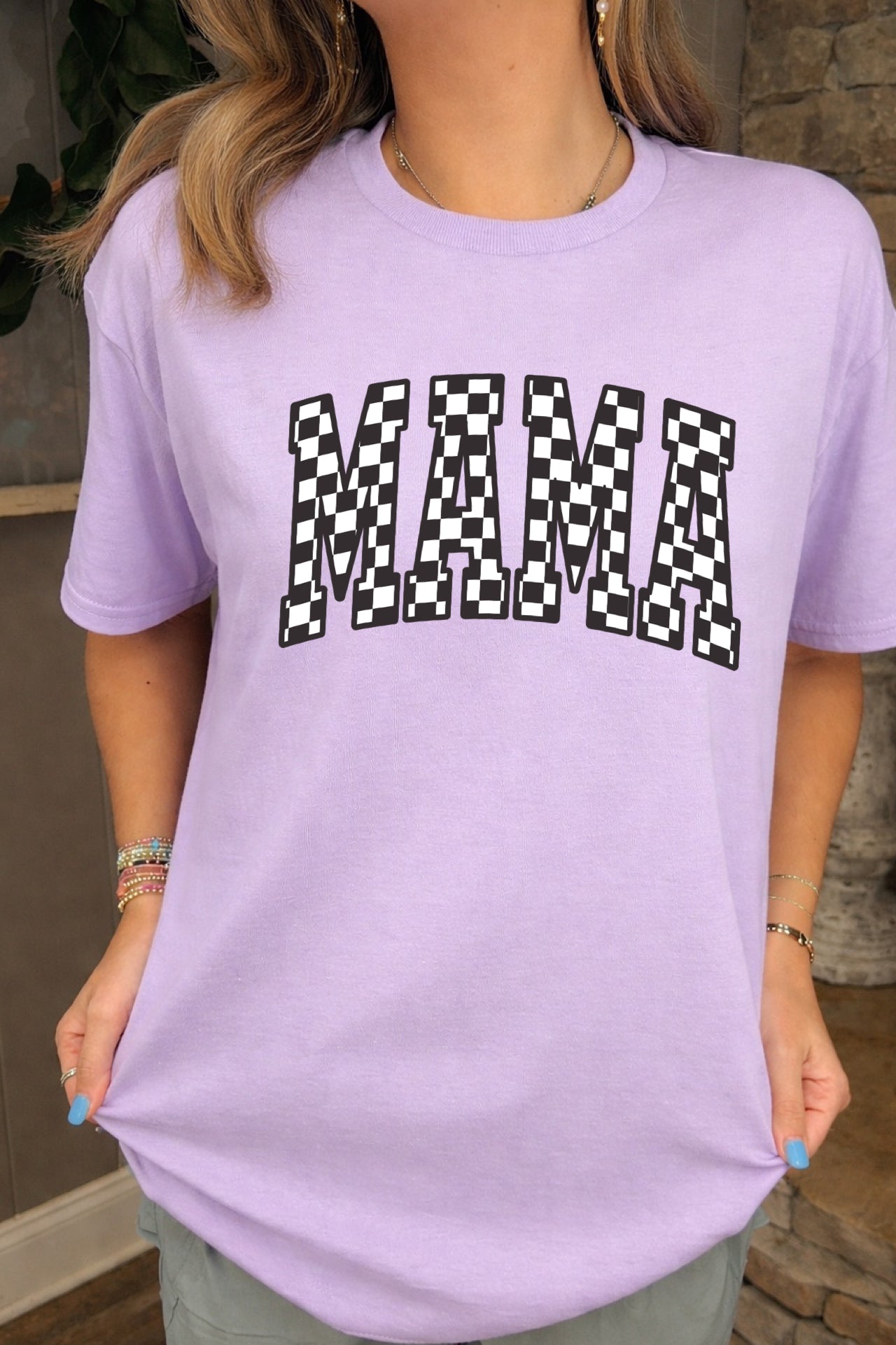 Checkered Mama Tee