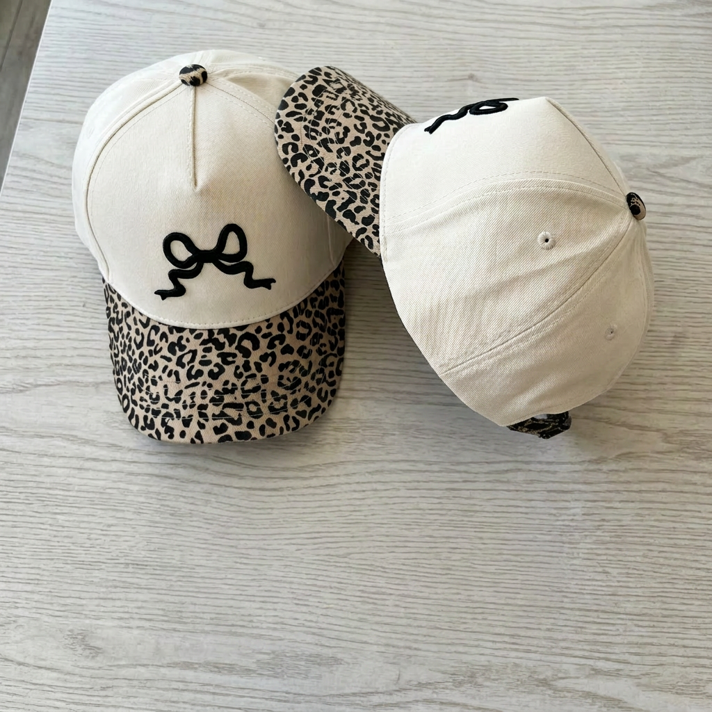 Embroidered Bow Cheetah Hat