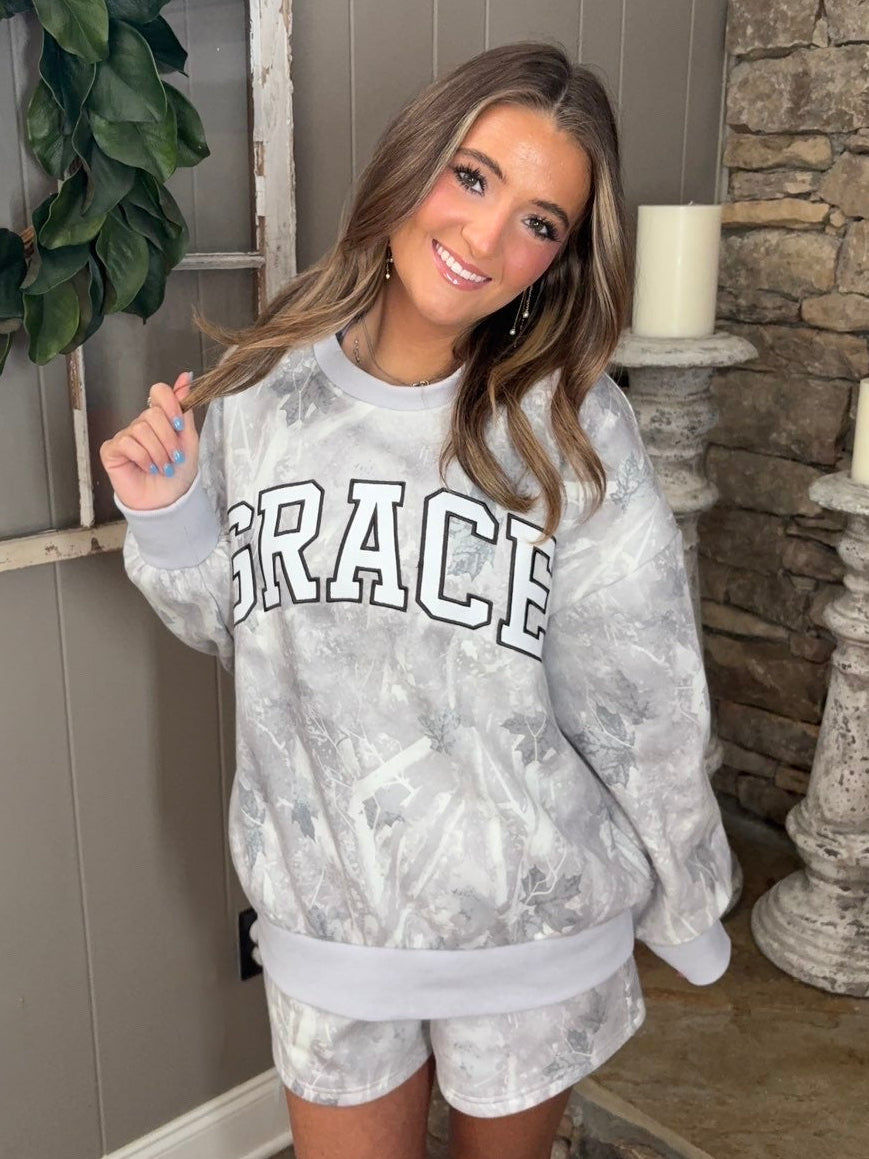 Grace Embroidered Camo Sweatshirt