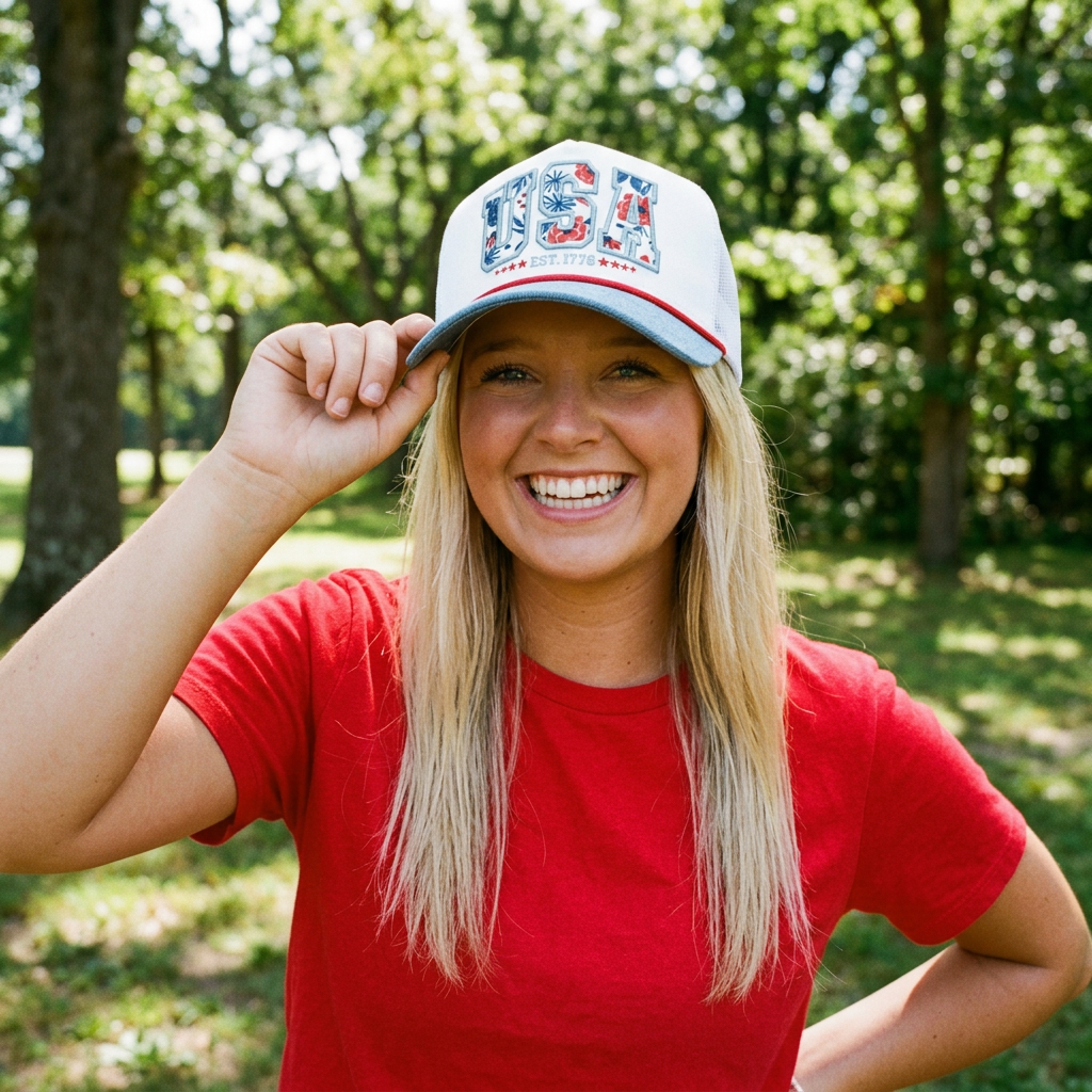 Floral USA Embroidered Hat