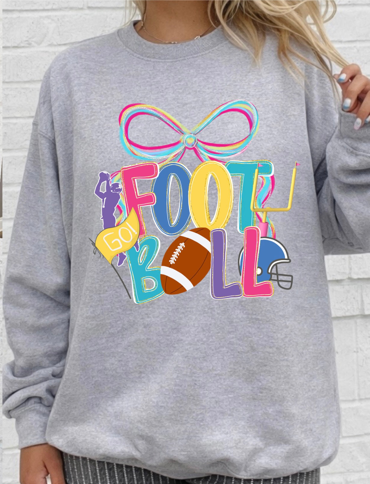 Colorful Football Bow Tees & Sweatshirt