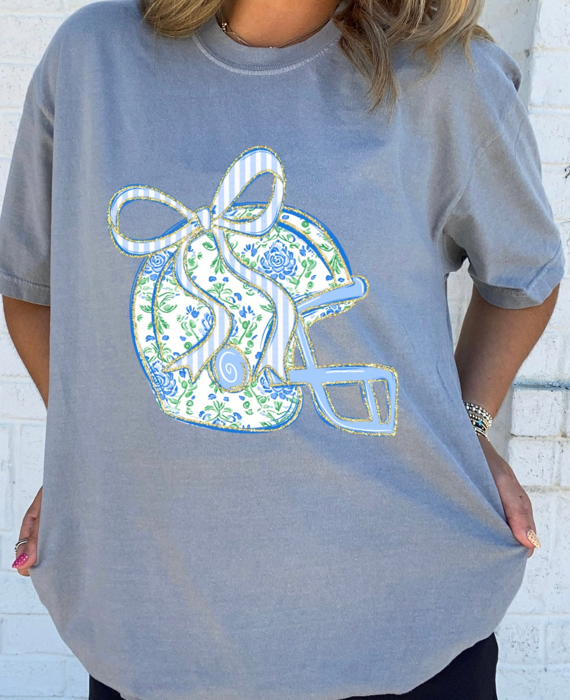 Floral Helmet Bow Tee