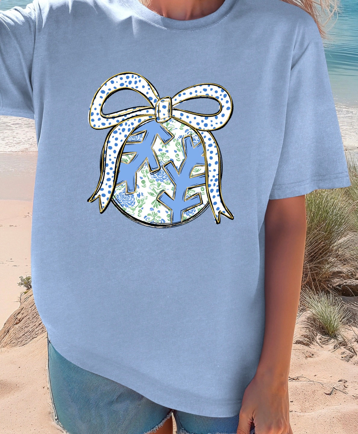 Floral Baseball Bow Tee