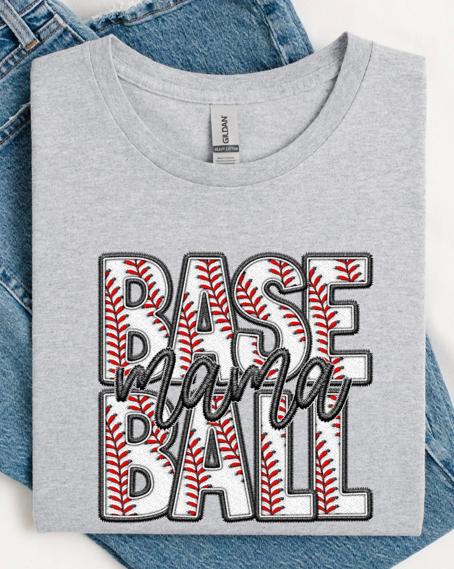 Faux Embroidered Baseball Mama Tees & Sweatshirts
