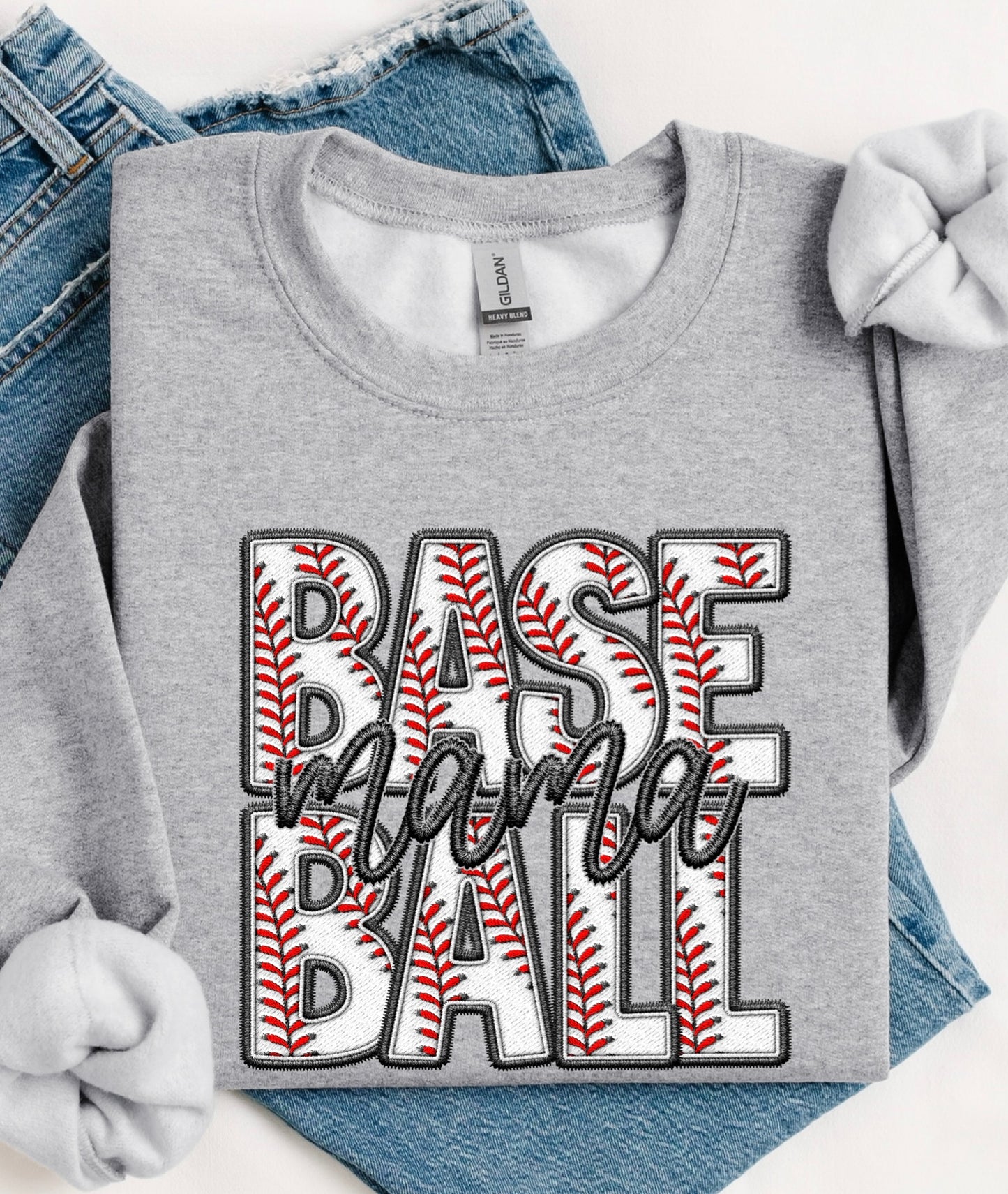 Faux Embroidered Baseball Mama Tees & Sweatshirts
