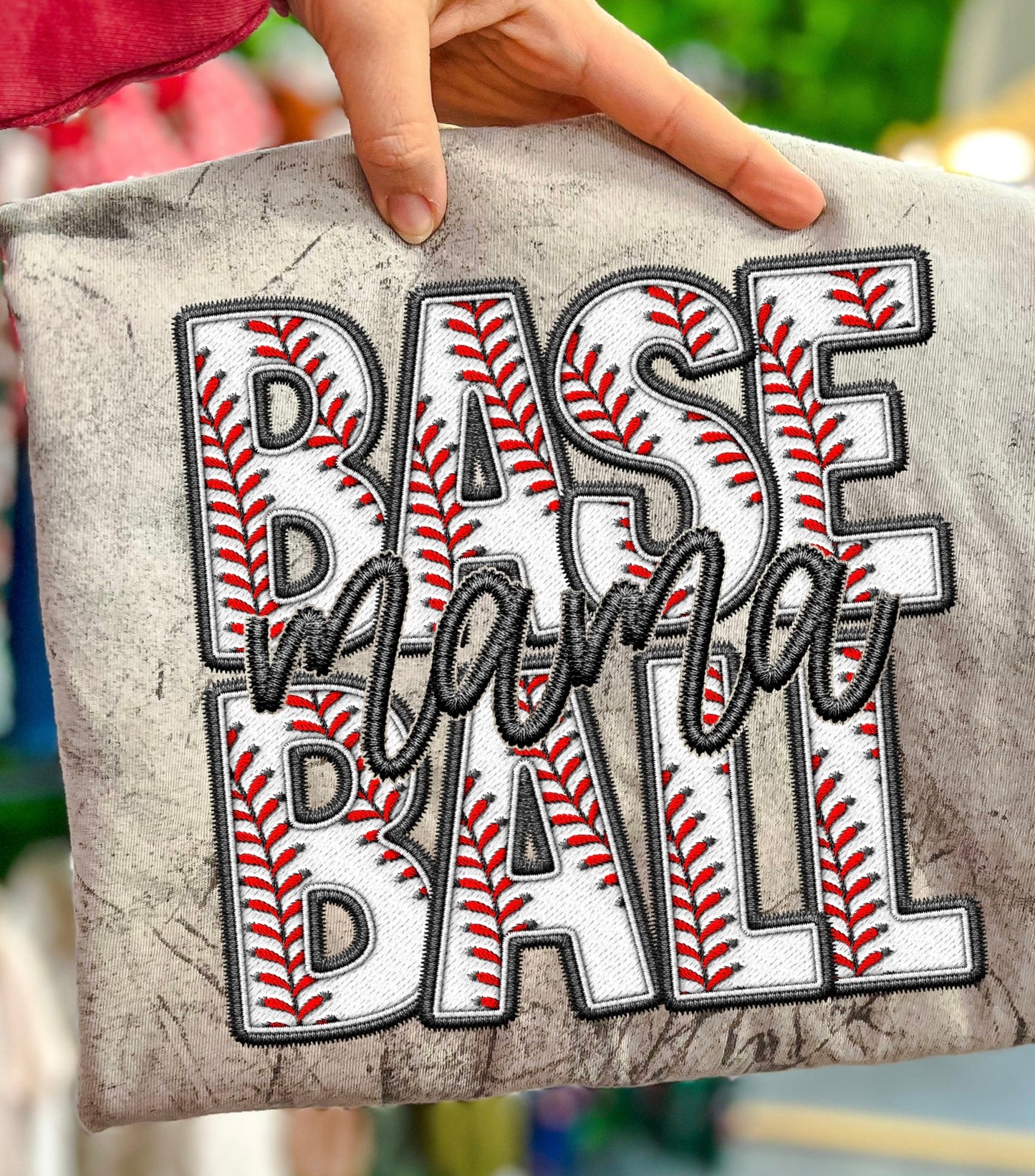 Faux Embroidered Baseball Mama Tees & Sweatshirts