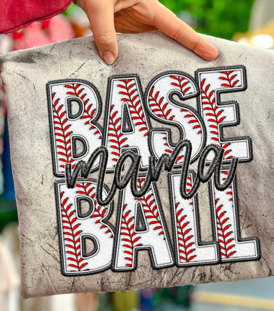 Faux Embroidered Baseball Mama Tees & Sweatshirts