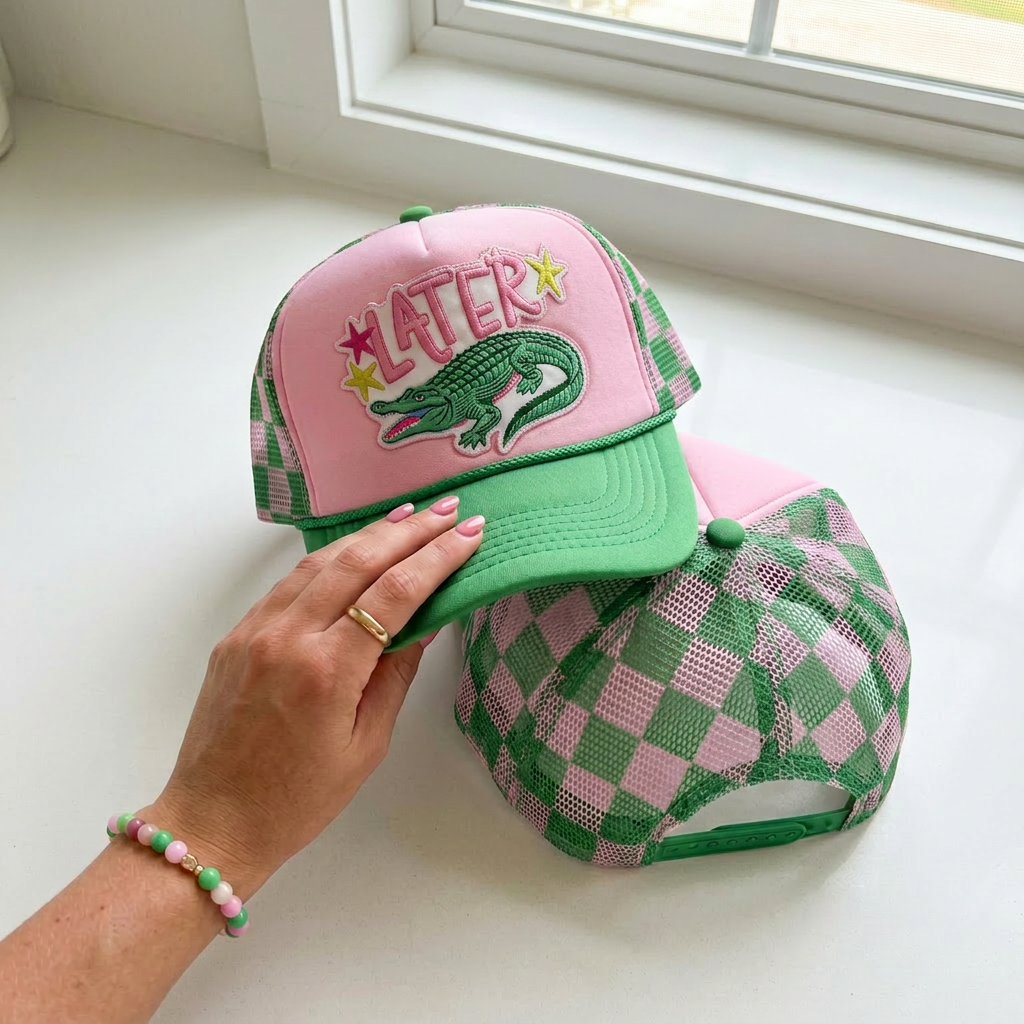 Later Gator Checkered Trucker Hat  with Patch
