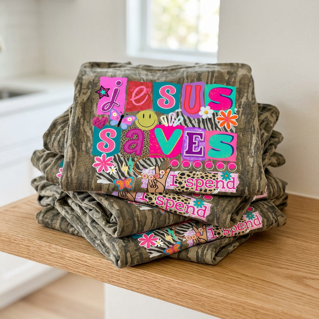 Mossy Oak Jesus Saves I Spend Tee