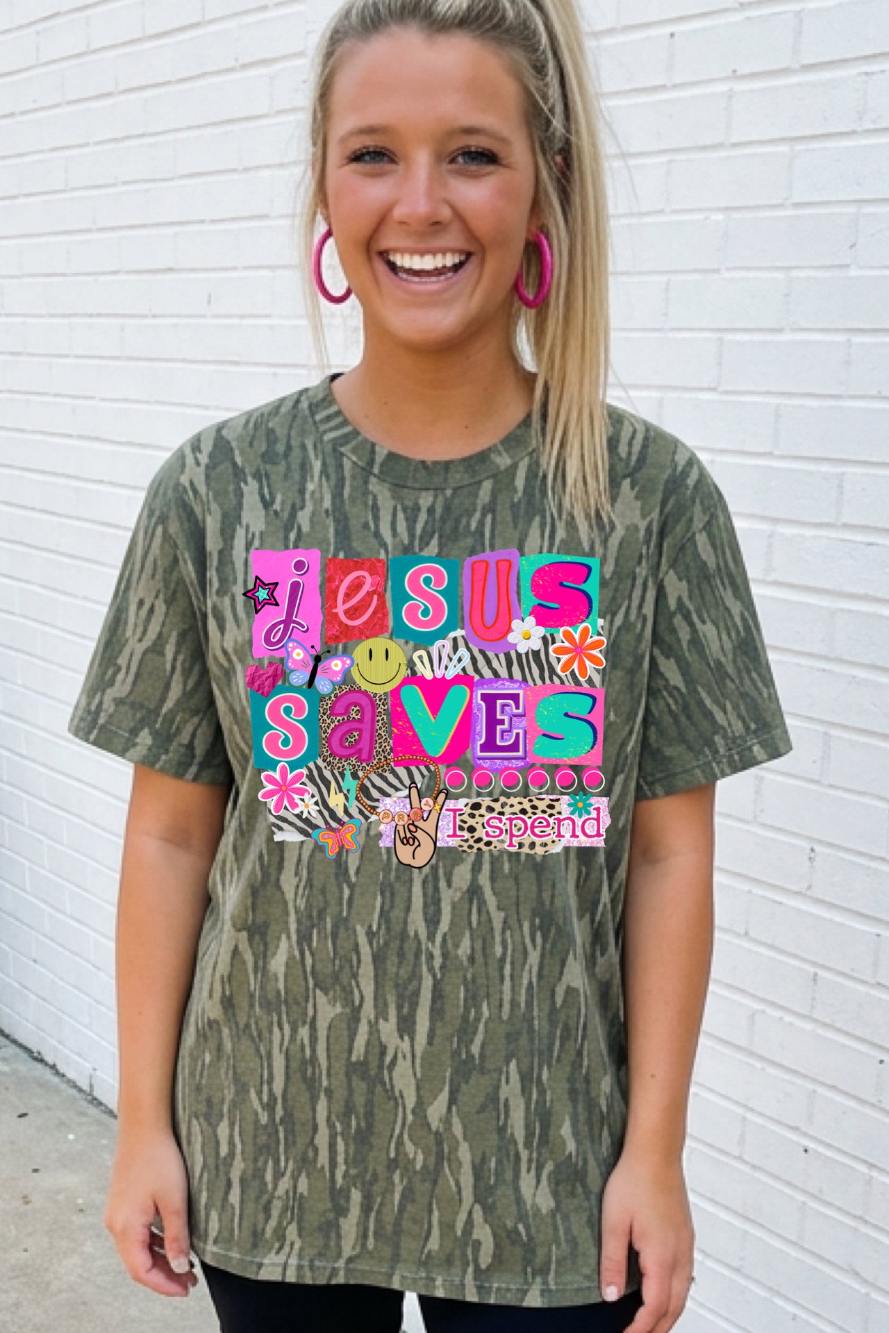 Mossy Oak Jesus Saves I Spend Tee