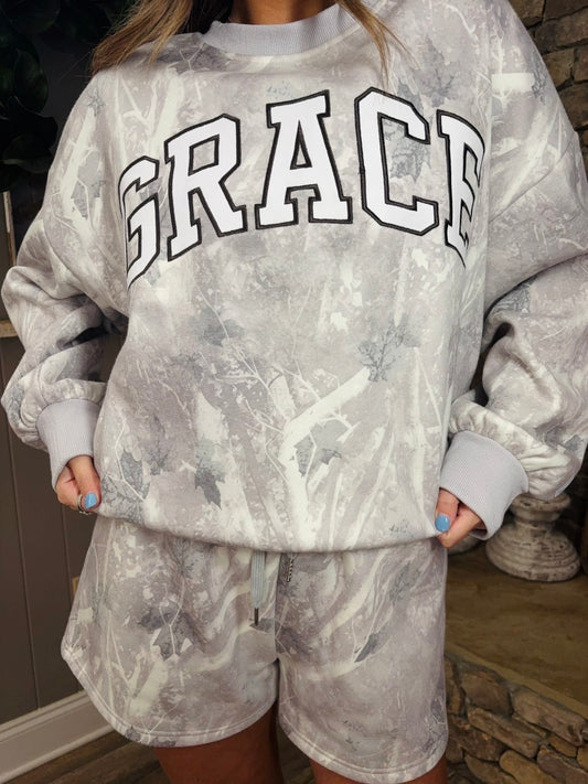 Grace Embroidered Camo Sweatshirt