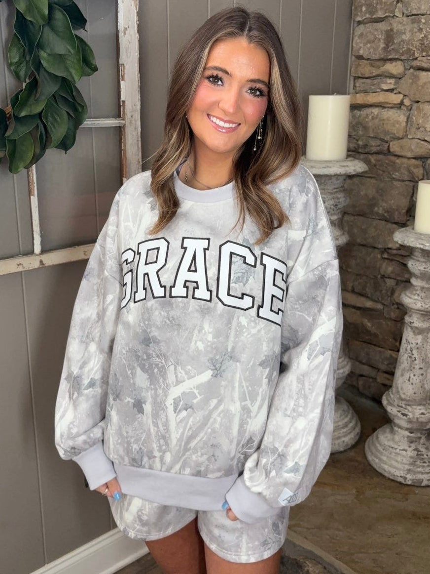Grace Embroidered Camo Sweatshirt