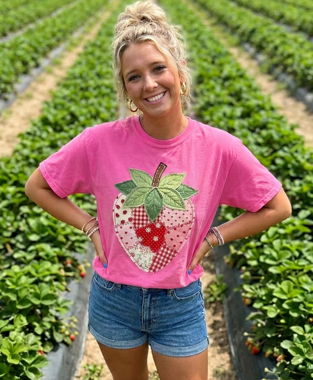 Faux Patchwork Strawberry Tees