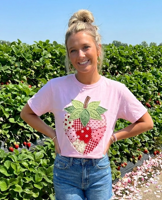 Faux Patchwork Strawberry Tees