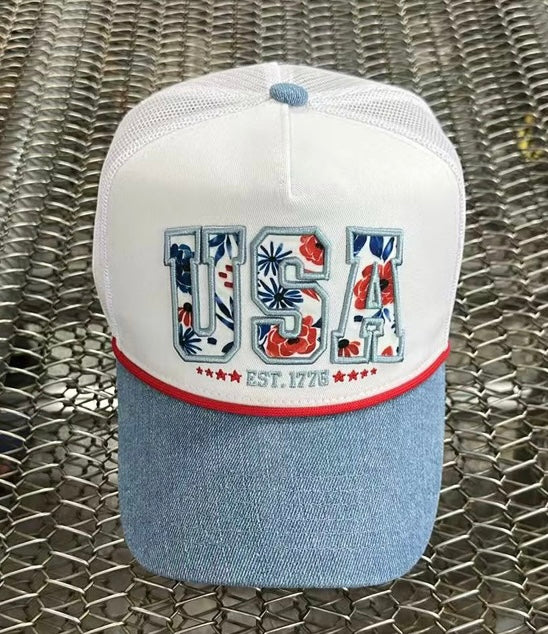 Floral USA Embroidered Hat