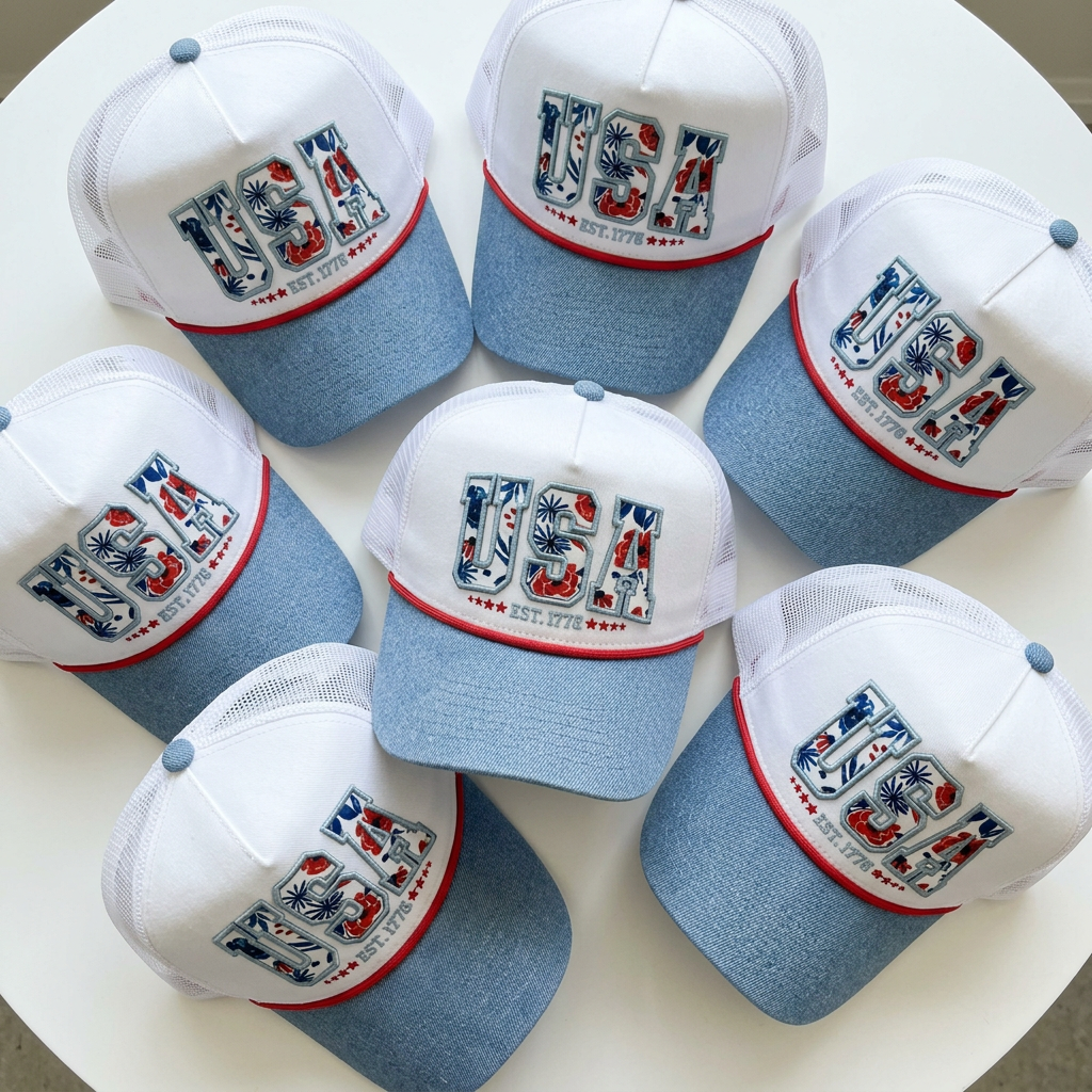 Floral USA Embroidered Hat