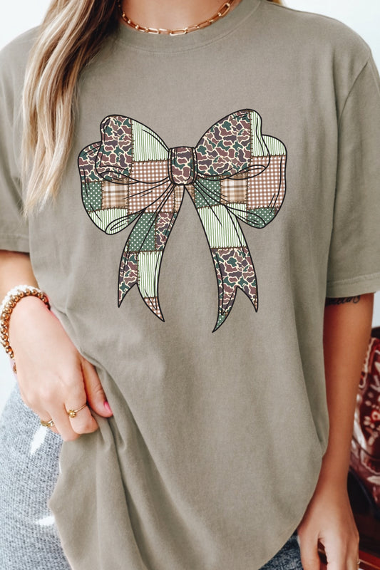 Camo Patchwork Bow Tees & Sweatshirts