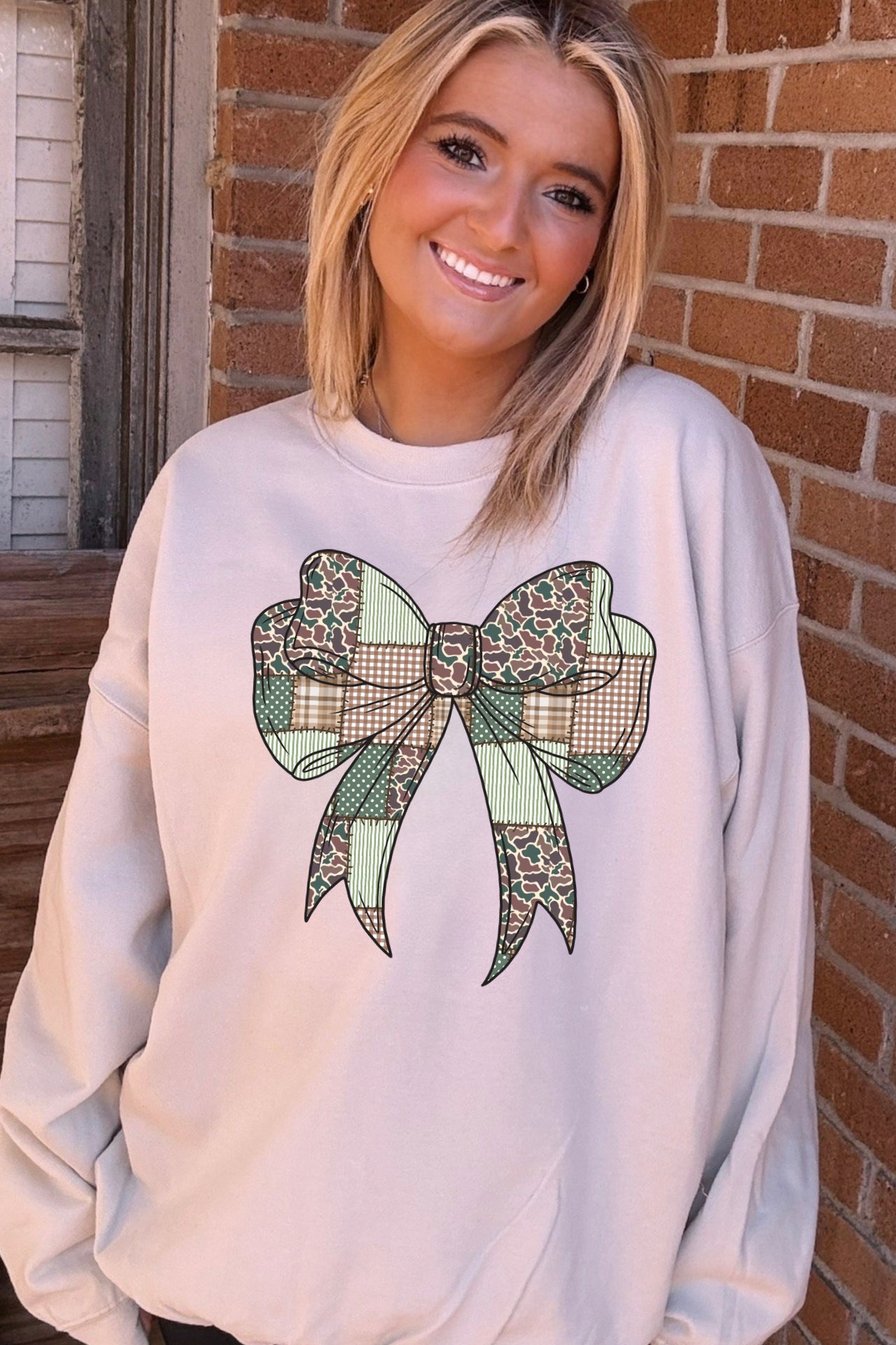 Camo Patchwork Bow Tees & Sweatshirts