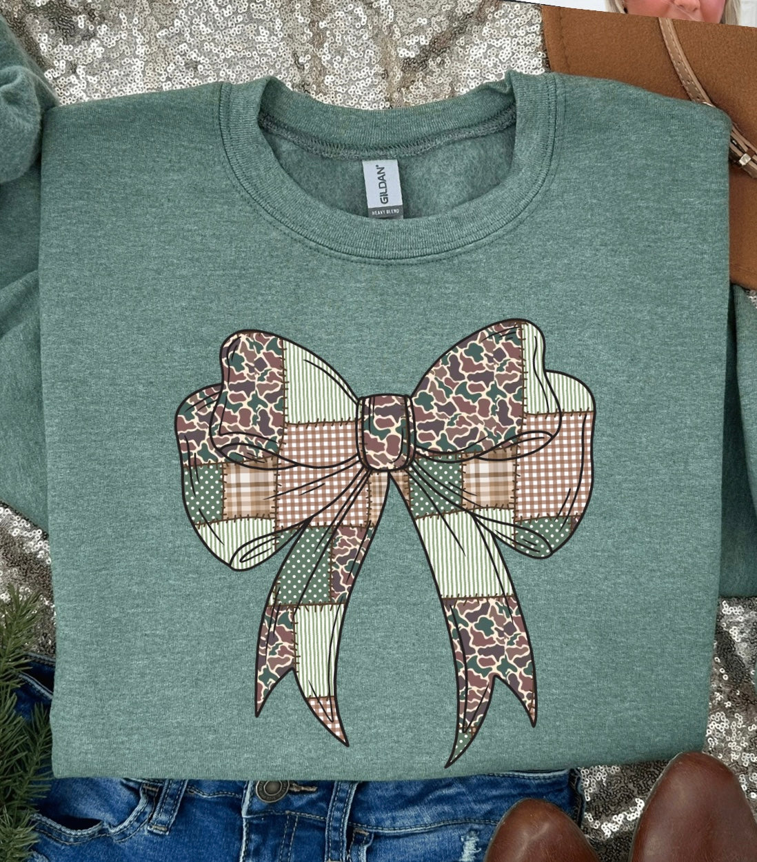 Camo Patchwork Bow Tees & Sweatshirts