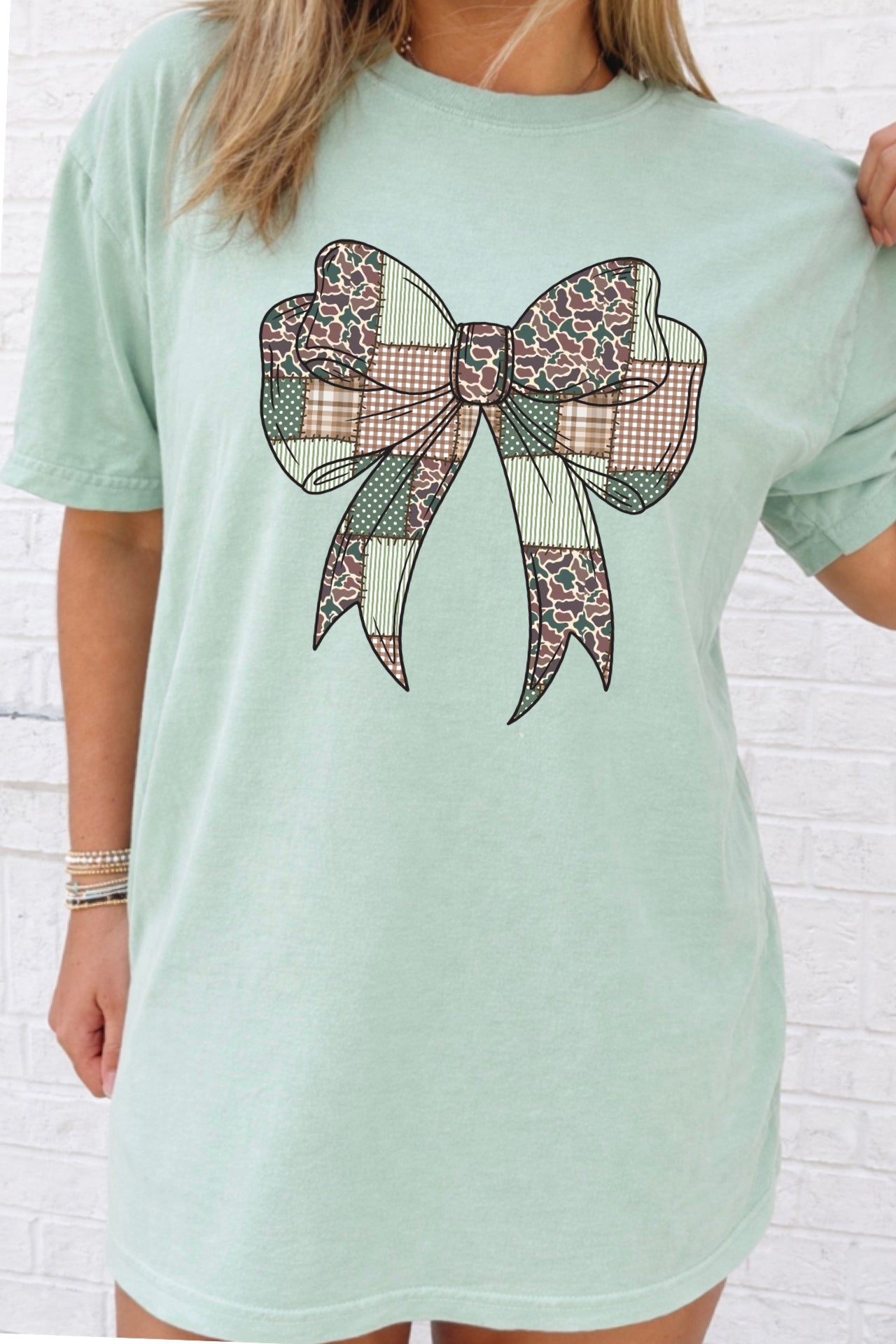 Camo Patchwork Bow Tees & Sweatshirts
