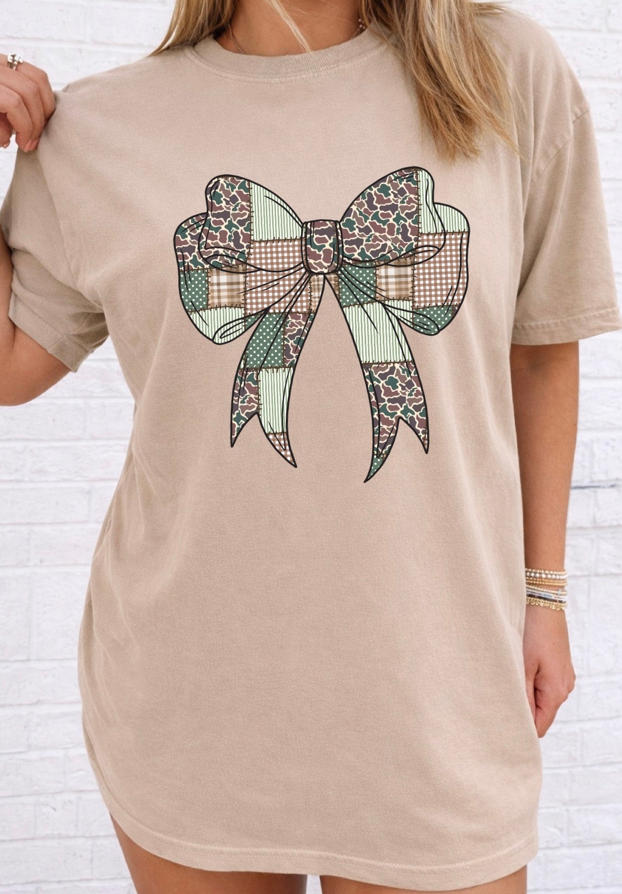 Camo Patchwork Bow Tees & Sweatshirts