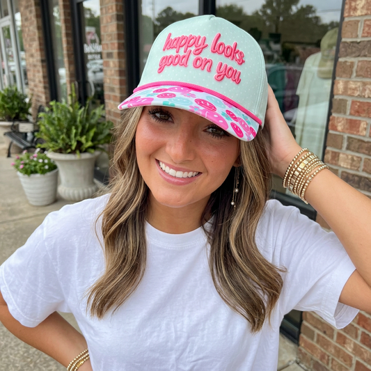 Happy Looks Good on You Embroidered Hat (preorder)