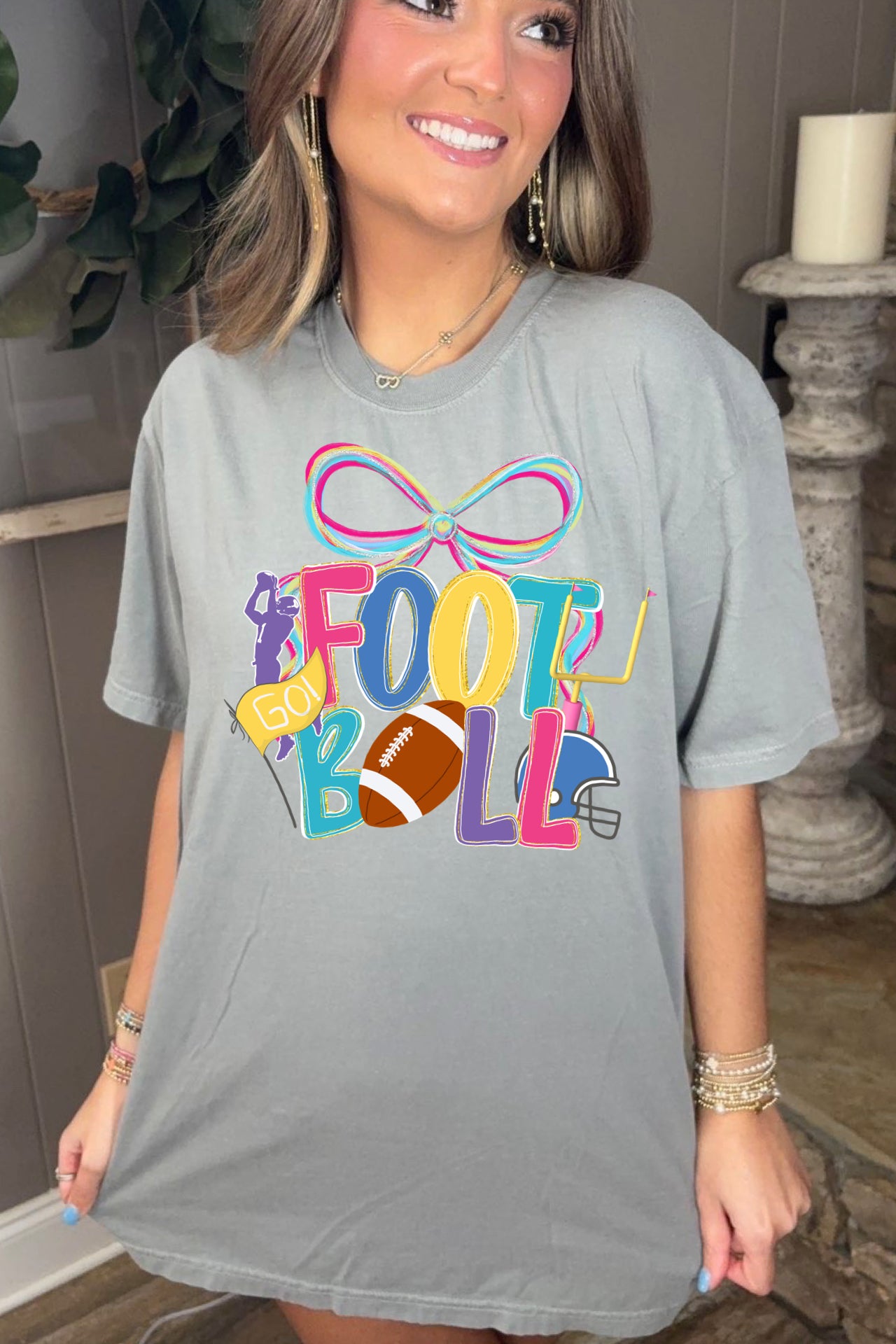 Colorful Football Bow Tees & Sweatshirt