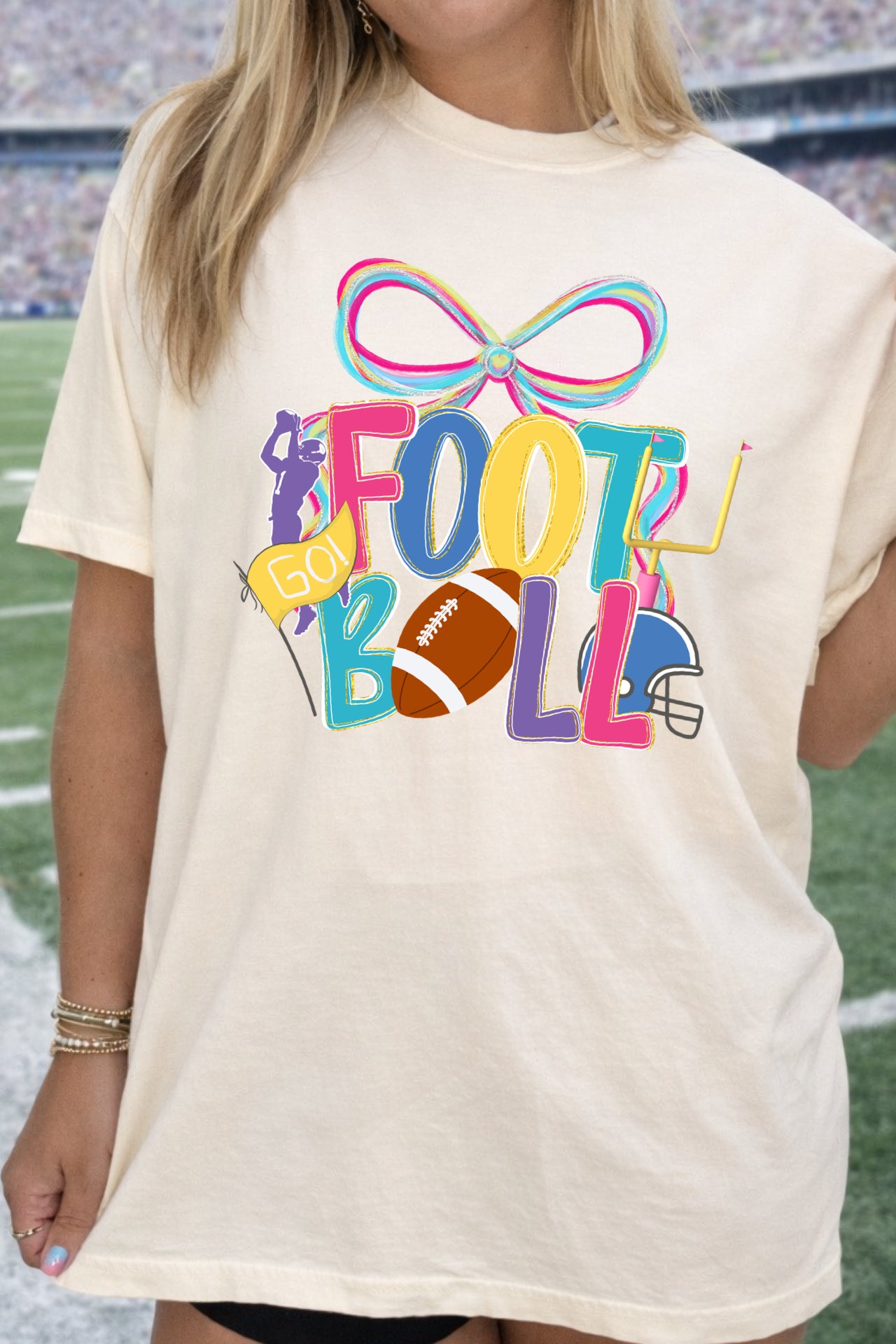 Colorful Football Bow Tees & Sweatshirt