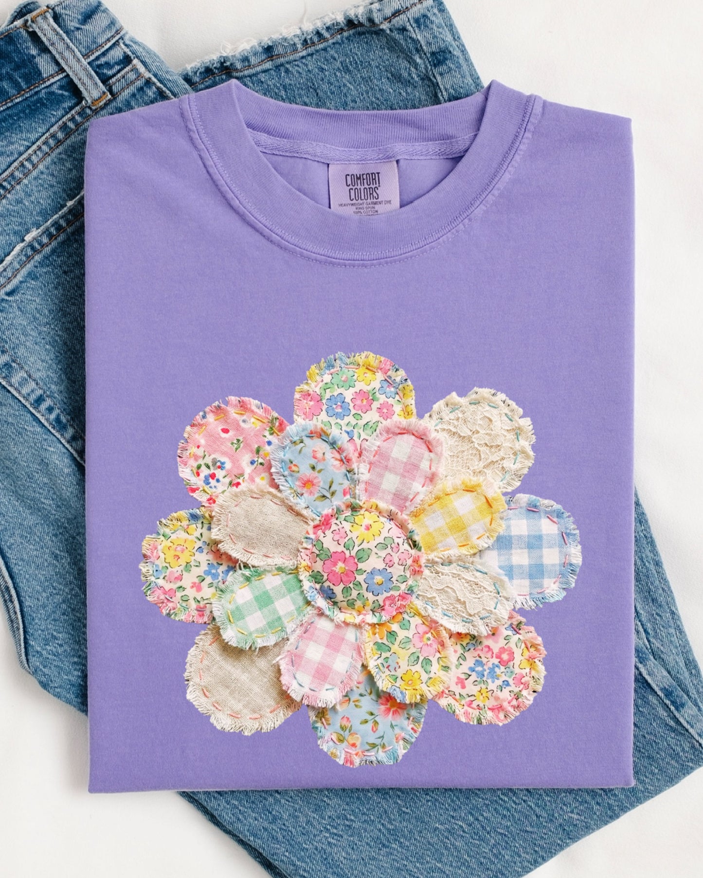 Faux Patchwork Floral Tee